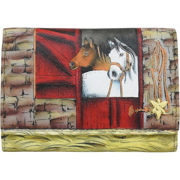 Women's Hand-Painted Genuine Leather Three Fold Wallet Country Life Art